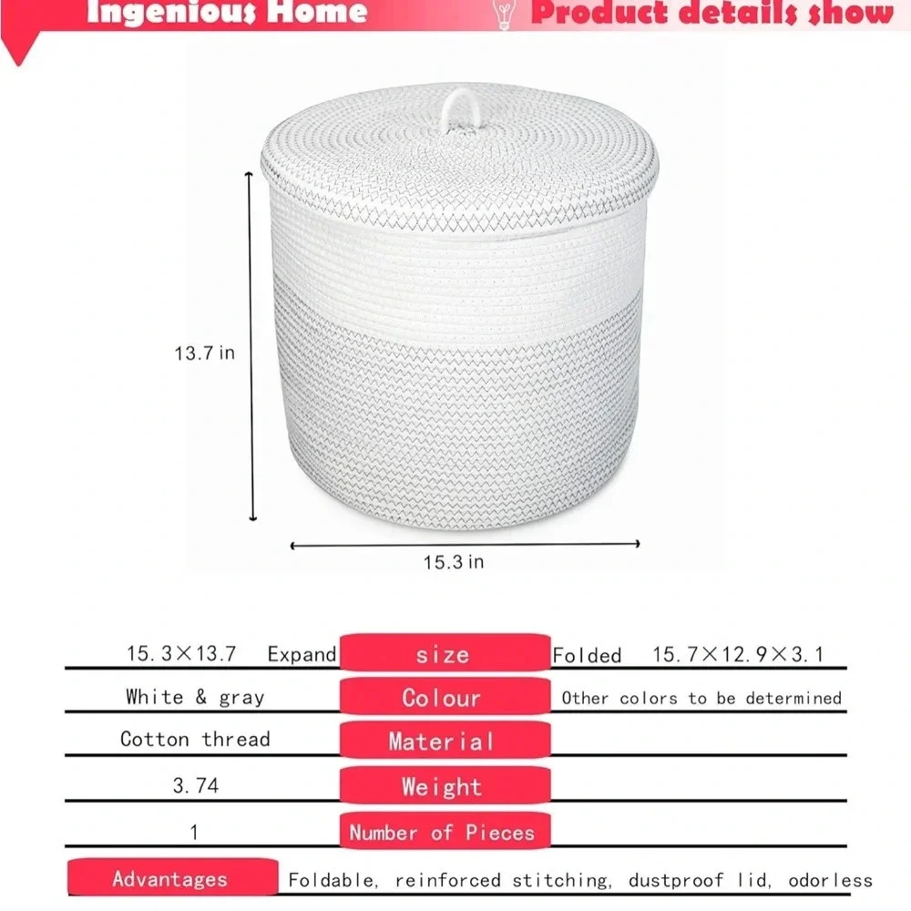 NWOT Woven Basket With Lid For Storage